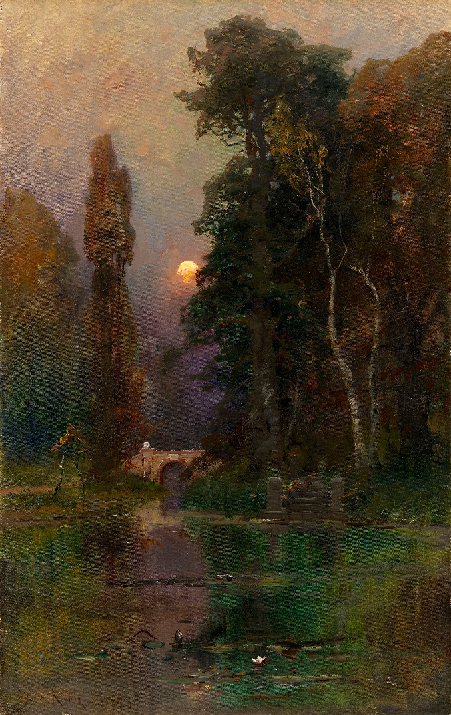 Ornamental Lake in the Park, vintage artwork by Julius Klever, 12x8" (A4) Poster