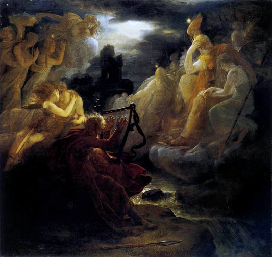 Ossian on the Bank of the Lora, Invoking the Gods to the Strains of a Harp (Hamburg), vintage artwork by François Gerard, 12x8" (A4) Poster