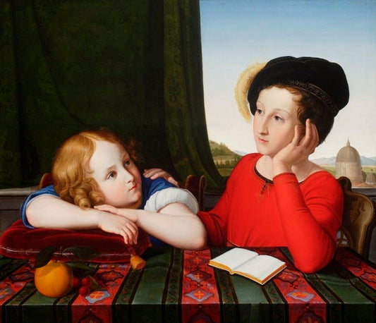 Portrait of Wieńczysław and Konstanty Potocki in childhood, vintage artwork by Friedrich Wilhelm Schadow, 12x8" (A4) Poster