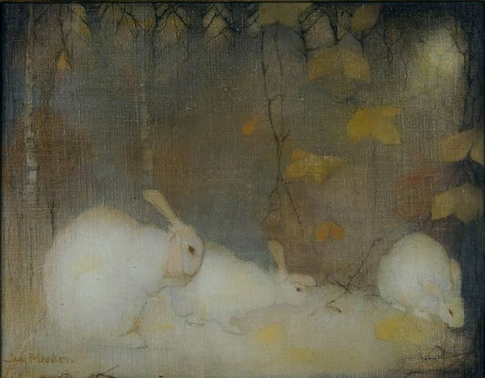 White rabbits in autumn, vintage artwork by Jan Mankes, 12x8" (A4) Poster