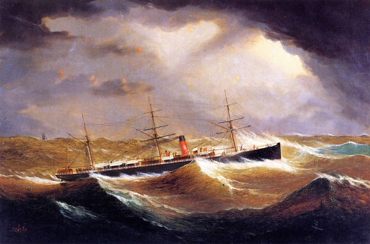British Steamer "Galia", vintage artwork by James E. Buttersworth, A3 (16x12") Poster Print