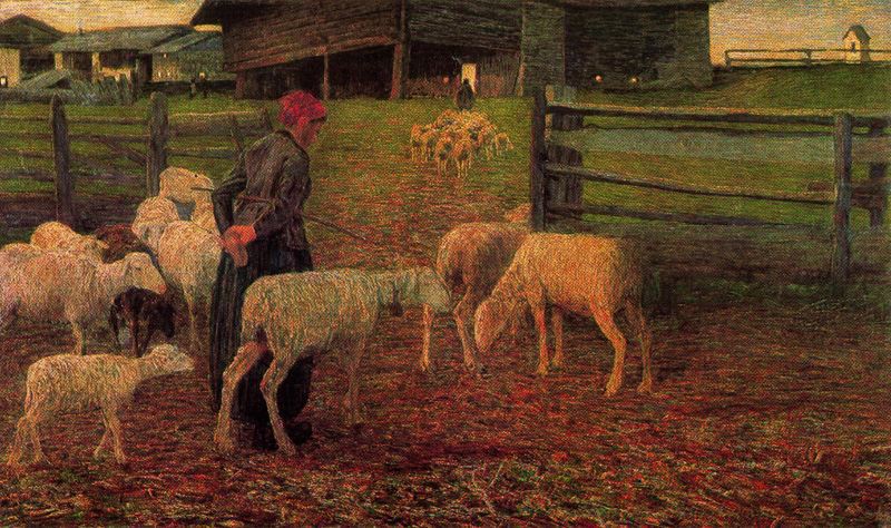 Back all'oville, vintage artwork by Giovanni Segantini, 12x8" (A4) Poster