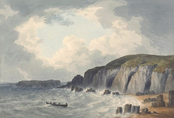 View from Caldey Island, looking N W towards Margaret Island, vintage artwork by John Warwick Smith, 12x8" (A4) Poster