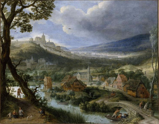 View of a Scene near Brussels, vintage artwork by Adriaen van Stalbemt, 12x8" (A4) Poster