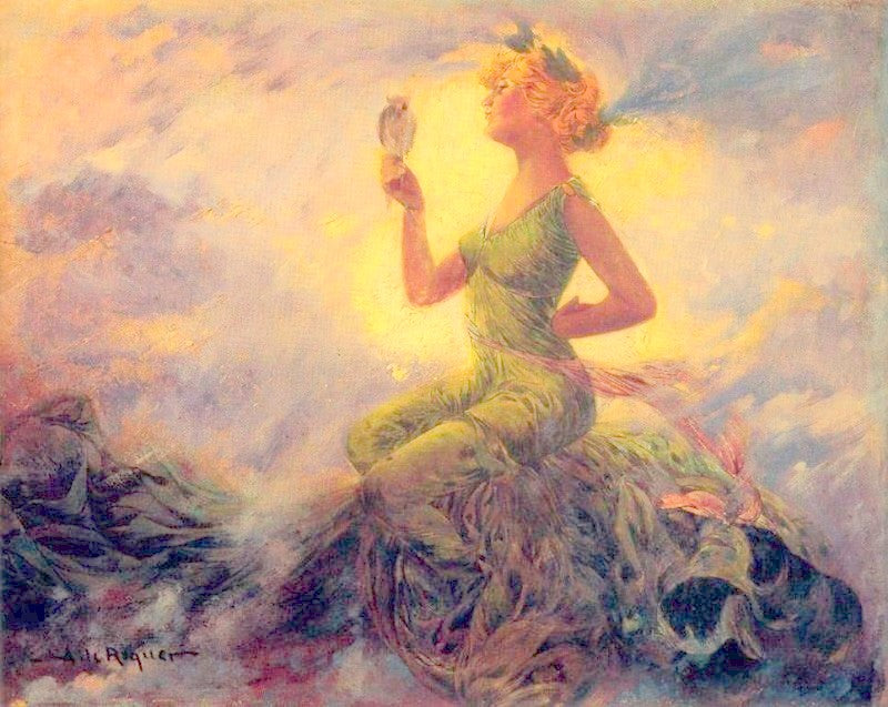 Nymph in the Moonlight, vintage artwork by Alexandre de Riquer, 12x8" (A4) Poster