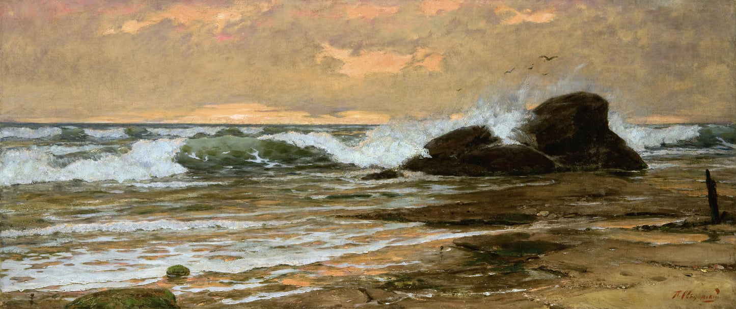 Seascape with Clear Sky, vintage artwork by Pavel Svedomsky, 12x8" (A4) Poster