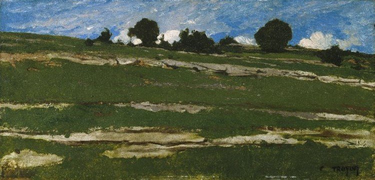 Hillside with Rocky Outcrops, vintage artwork by Constant Troyon, A3 (16x12") Poster Print