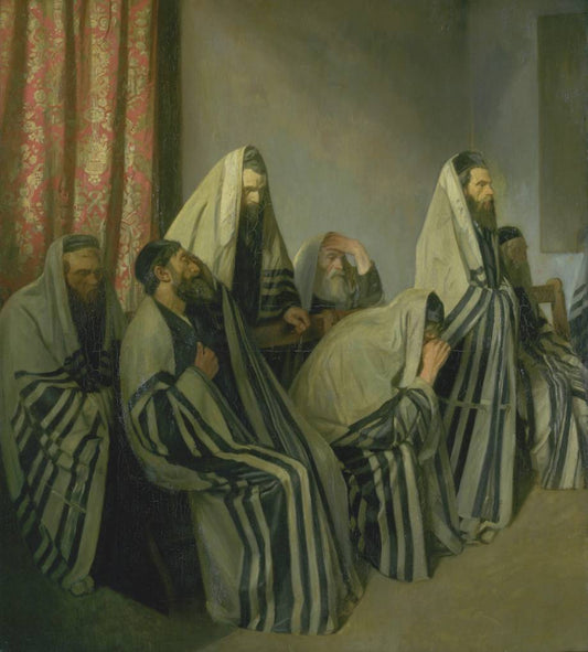 Jews Mourning in a Synagogue, vintage artwork by Sir William Rothenstein, 12x8" (A4) Poster