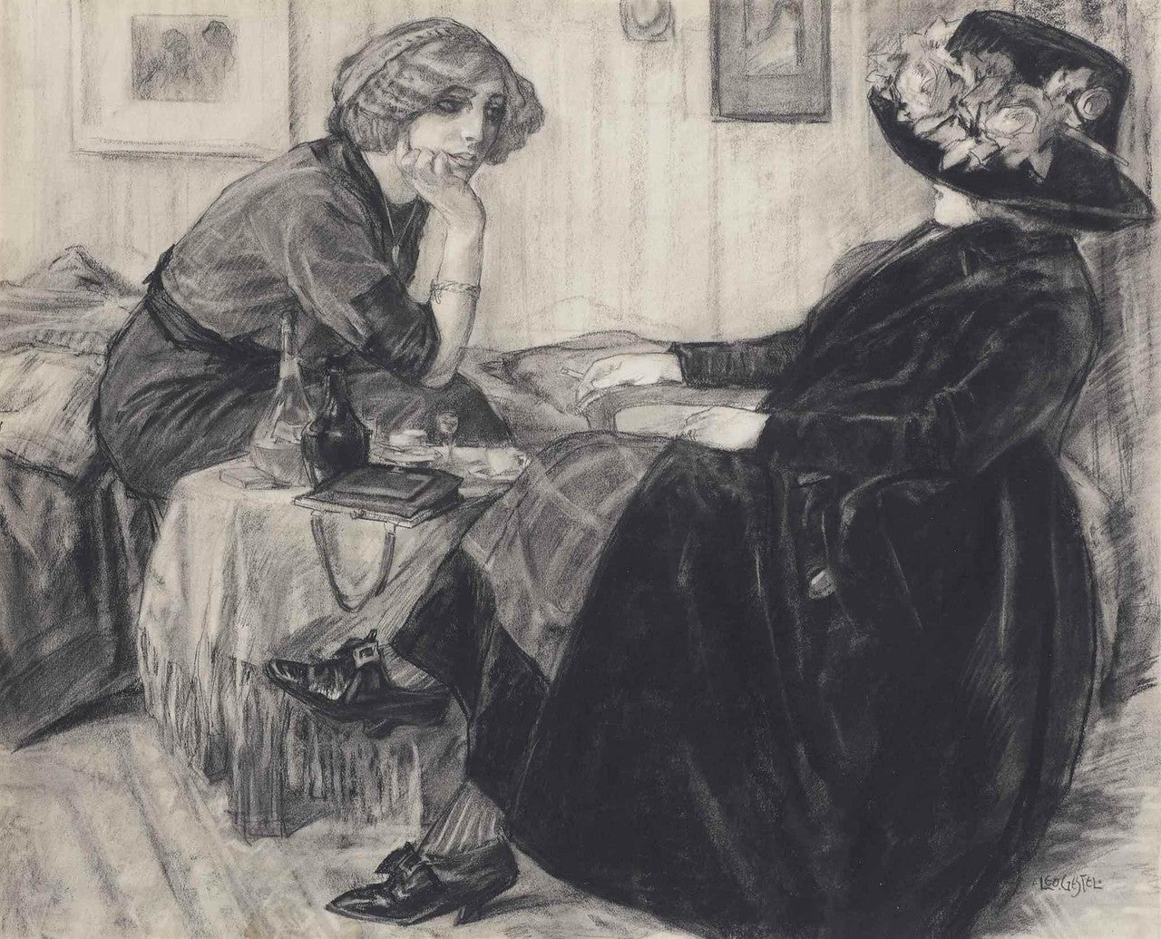 Chatting ladies, vintage artwork by Leo Gestel, 12x8" (A4) Poster