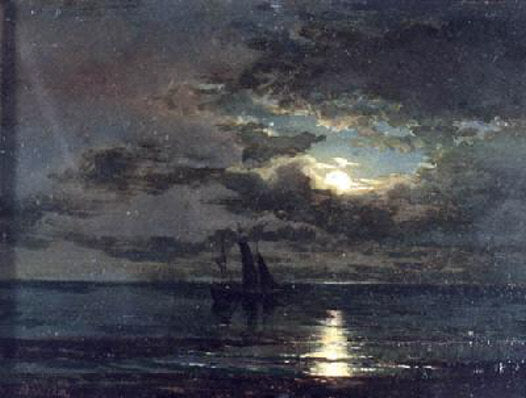 Sea. Moonlight night, vintage artwork by Petr Sukhodolsky, 12x8" (A4) Poster