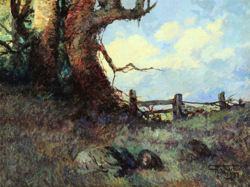 Farm Gate, vintage artwork by Antonio Parreiras, 12x8" (A4) Poster