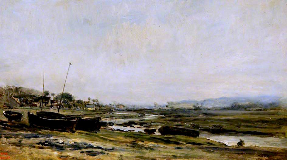 Fishing Boats by  a Stream, vintage artwork by Charles-François Daubigny, A3 (16x12") Poster Print