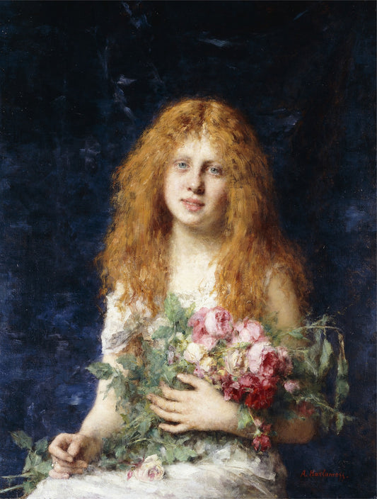 A Fair Rose, vintage artwork by Alexei Harlamoff, 12x8" (A4) Poster