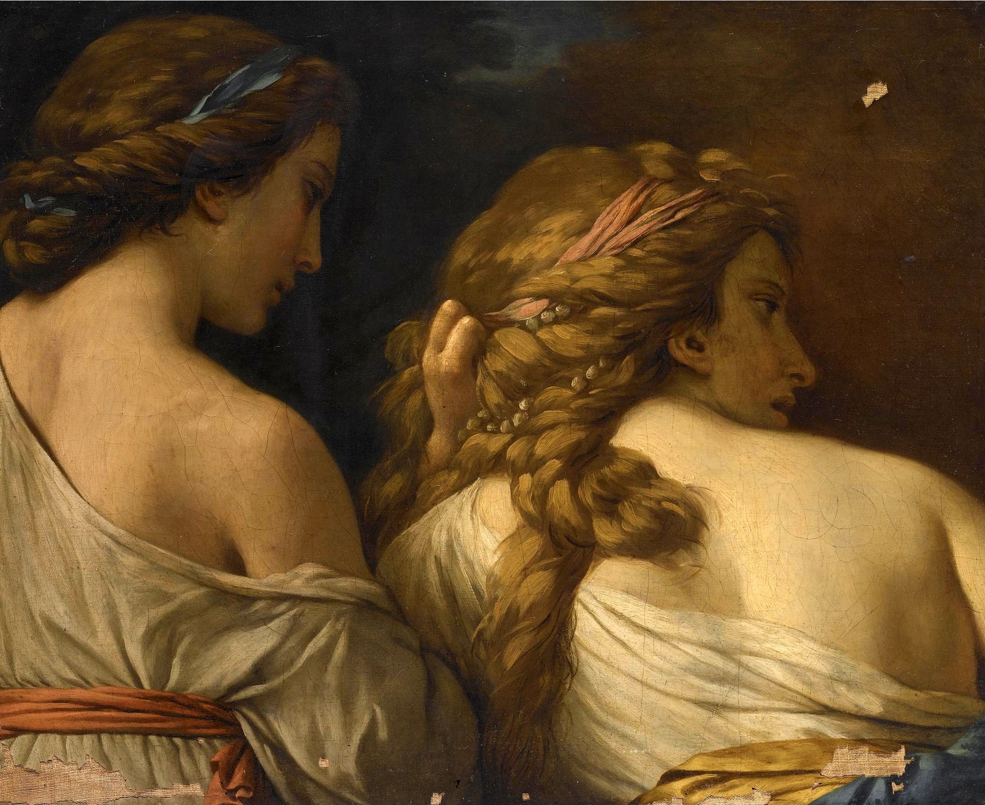 Two Nymphs, vintage artwork by Louis Jean François Lagrenee, 12x8" (A4) Poster