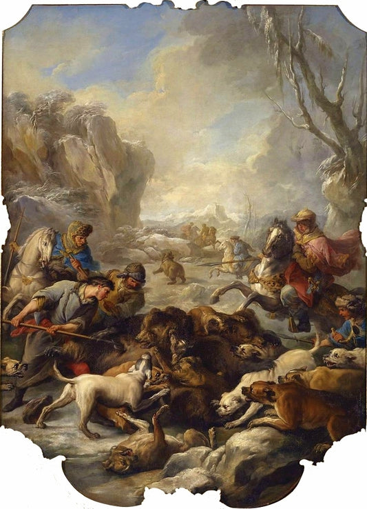 Foreign Hunts - The Bear Hunt (Russia), vintage artwork by Carle van Loo, 12x8" (A4) Poster