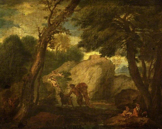 Landscape with Mythological Figure, vintage artwork by Pier Francesco Mola, 12x8" (A4) Poster