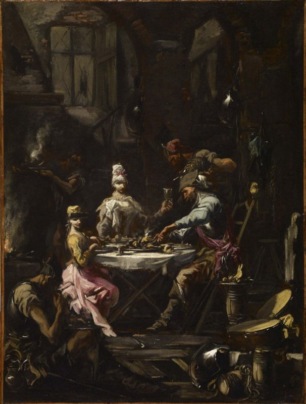 Soldiers Feasting, vintage artwork by Alessandro Magnasco, 12x8" (A4) Poster