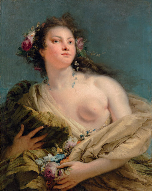 Portrait of a lady as Flora, vintage artwork by Giovanni Battista Tiepolo, 12x8" (A4) Poster