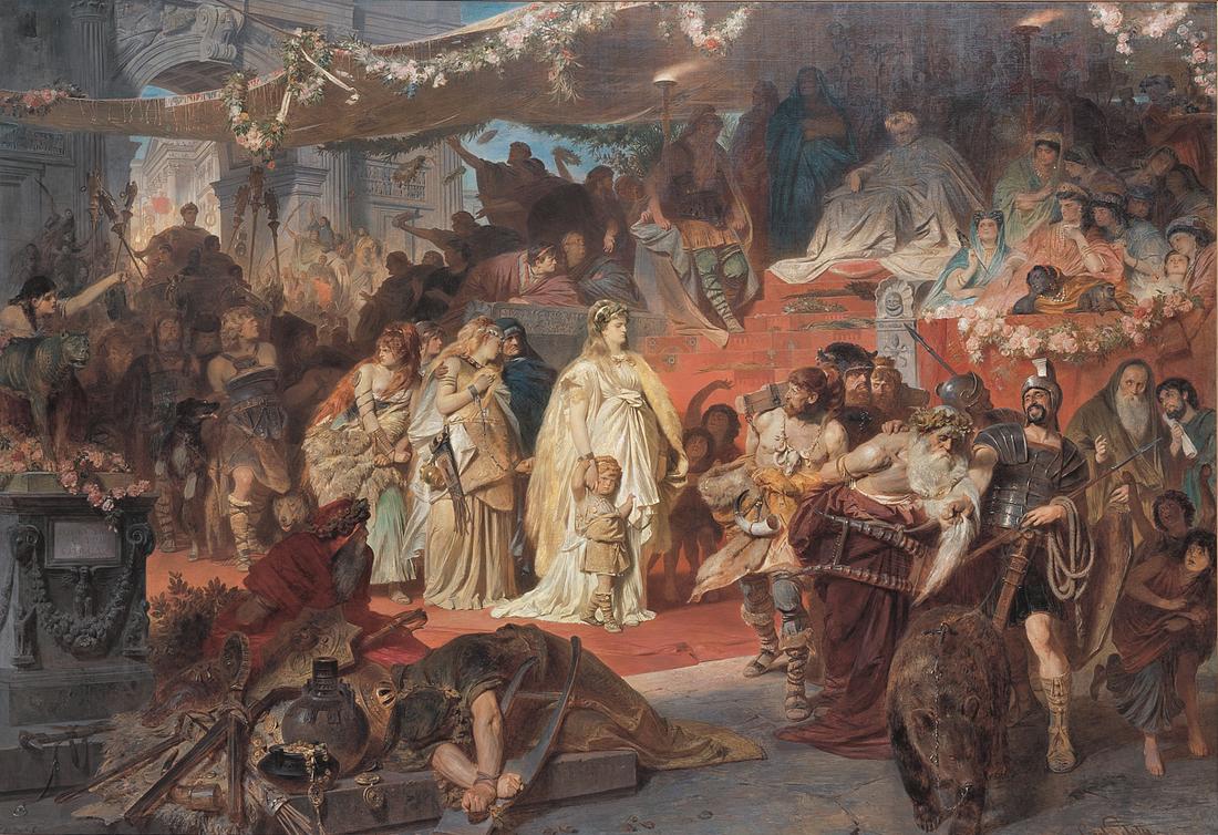 Thusnelda in the Triumphal Procession of Germanicus, vintage artwork by Carl Theodor von Piloty, 12x8" (A4) Poster