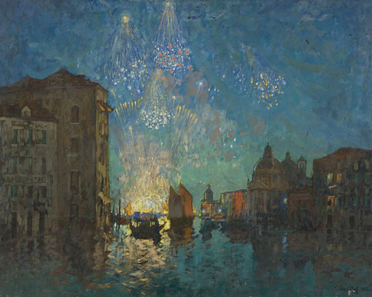 Fireworks in Venice, vintage artwork by Konstantin Gorbatov, 12x8" (A4) Poster