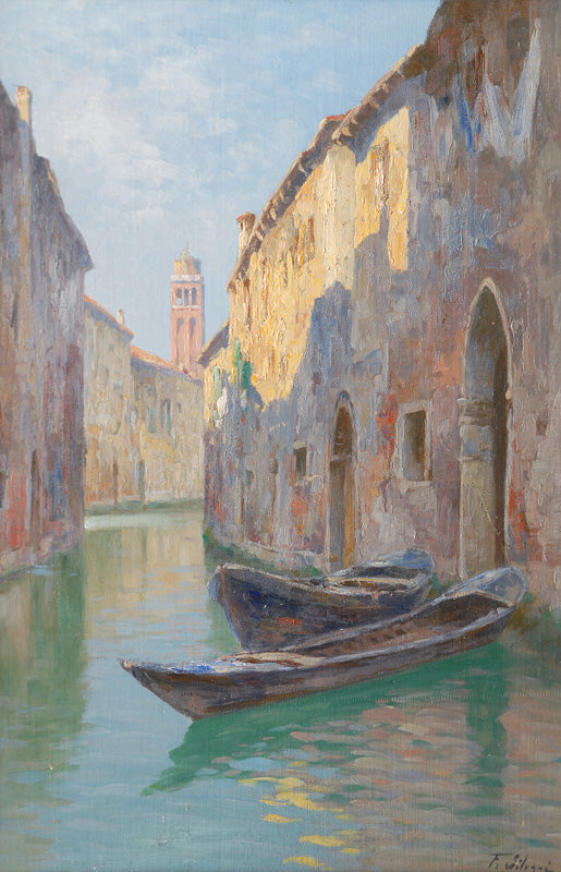 Canal in Venice, vintage artwork by Ferdinando Silvani, 12x8" (A4) Poster