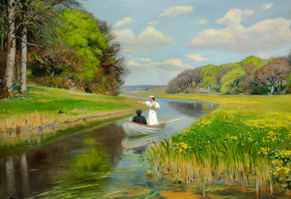 a Young Couple in a Rowing Boat by Hans Andersen Brendekilde,A3(16x12")Poster