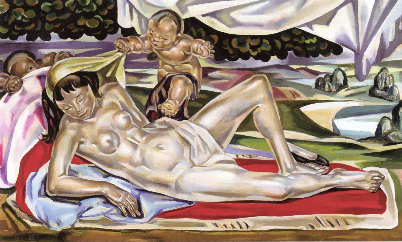 Nude with Children, vintage artwork by Maria Blanchard, 12x8" (A4) Poster