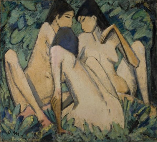 Three Girls in a Wood, vintage artwork by Otto Mueller, 12x8" (A4) Poster