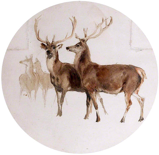 Deer in a Landscape, vintage artwork by Sir Edwin Landseer, A3 (16x12") Poster Print