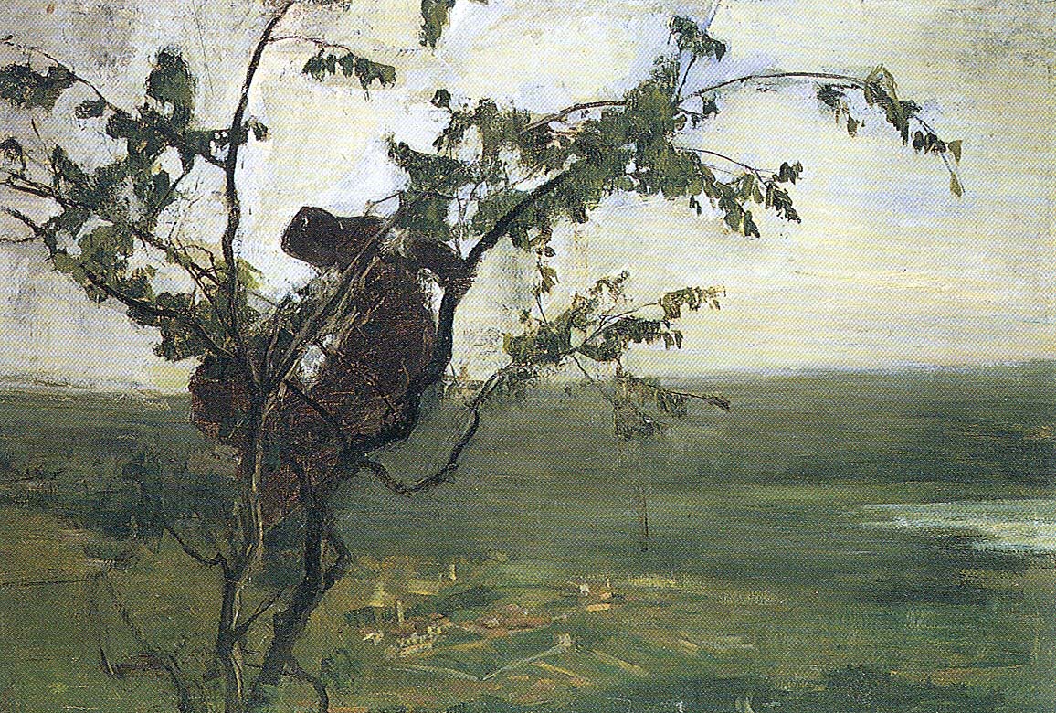 Paesaggio con donna su un albero, vintage artwork by Giovanni Segantini, 12x8" (A4) Poster