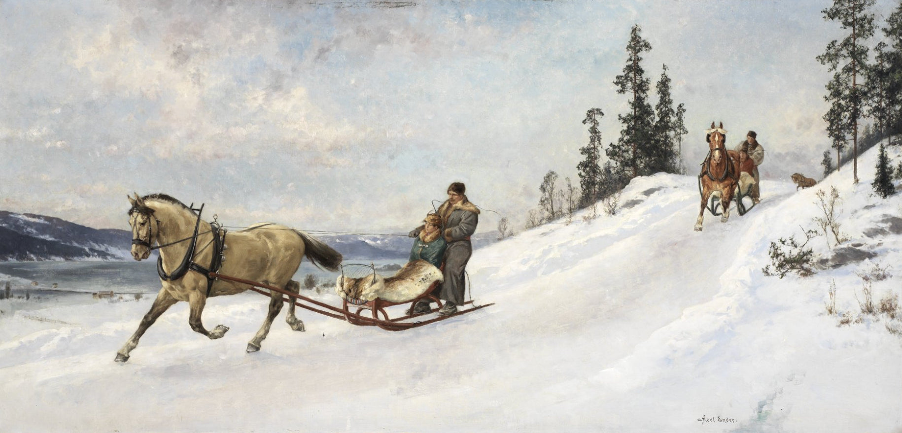Winter Trip, vintage artwork by Axel Hjalmar Ender, 12x8" (A4) Poster