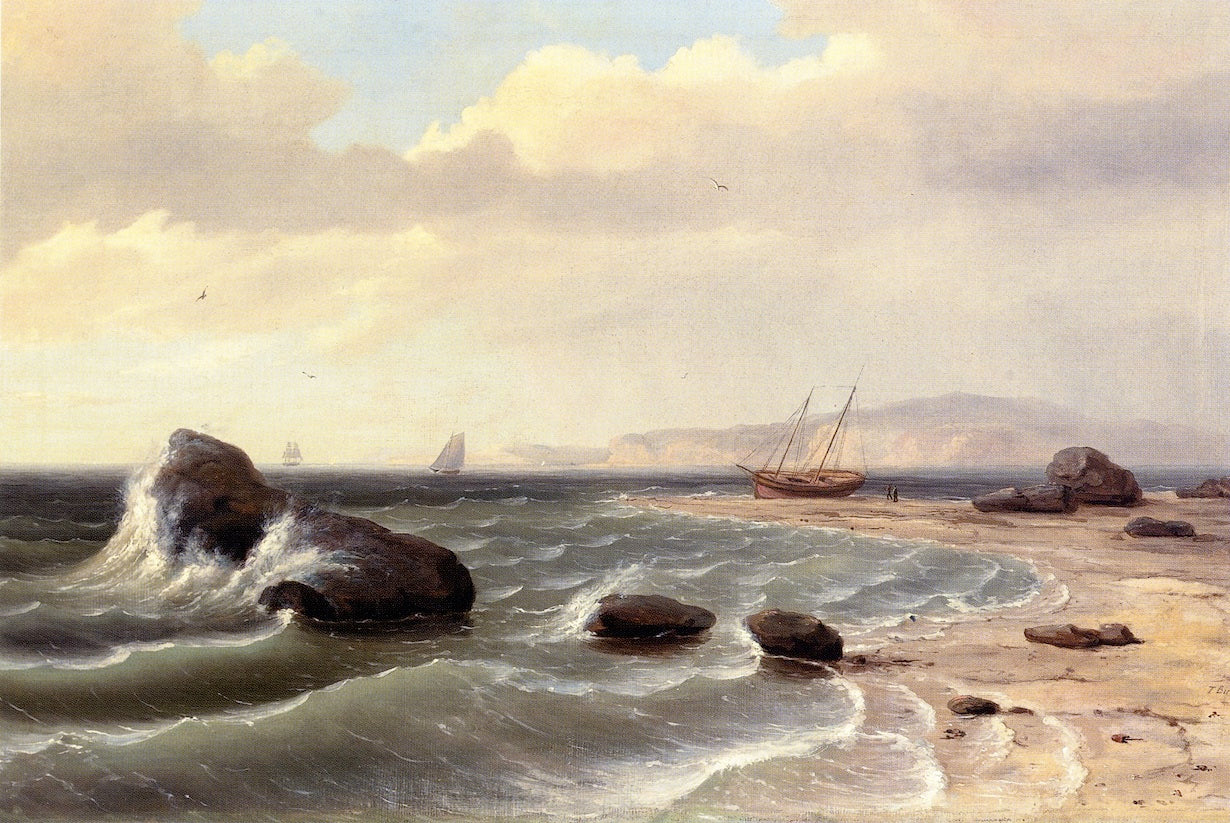 An American Shore Scene, vintage artwork by Thomas Birch, 12x8" (A4) Poster