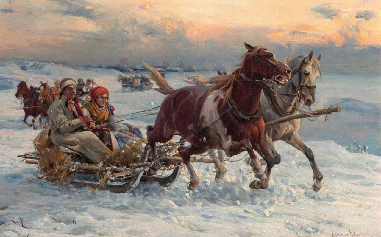 The Sleigh Ride, vintage artwork by Alfred von Wierusz-Kowalski, 12x8" (A4) Poster