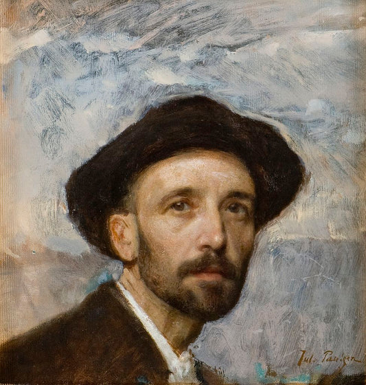 Self-portrait with soft hat, vintage artwork by Julius Paulsen, 12x8" (A4) Poster