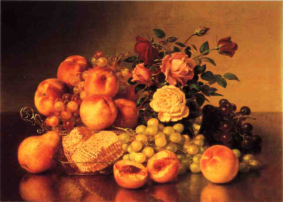 Still Life with Peaches, vintage artwork by Robert Spear Dunning, 12x8" (A4) Poster