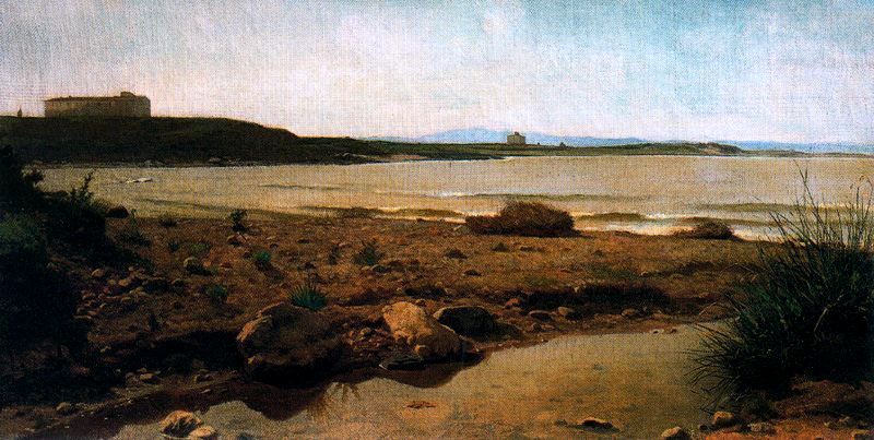 Seascape at Castiglioncello, vintage artwork by Giuseppe Abbati, 12x8" (A4) Poster