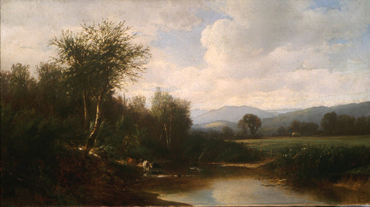Cows Watering in a Summer Landscape, vintage artwork by J. Antonio Hekking, 12x8" (A4) Poster