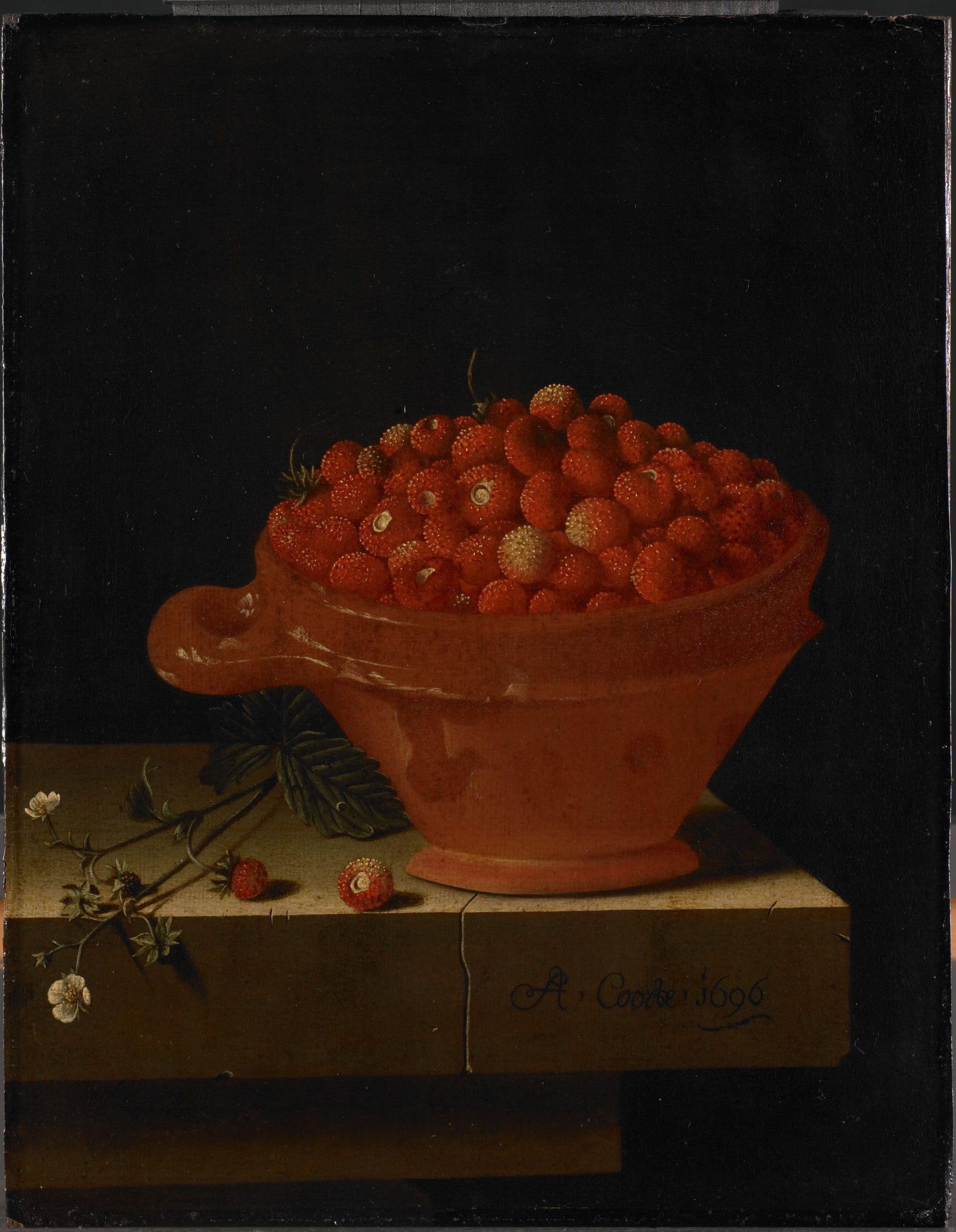 A Bowl of Strawberries on a Stone Plinth, vintage artwork by Adriaen Coorte, 12x8" (A4) Poster