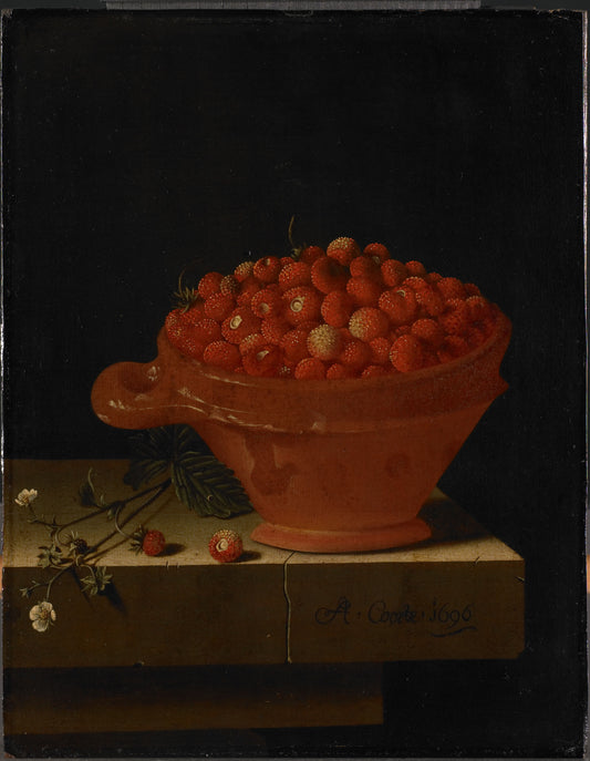 A Bowl of Strawberries on a Stone Plinth, vintage artwork by Adriaen Coorte, 12x8" (A4) Poster