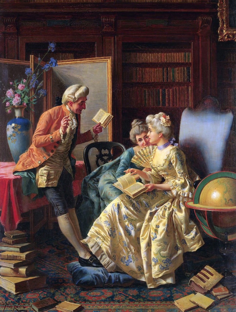 In the Library, vintage artwork by Pio Ricci, 12x8" (A4) Poster