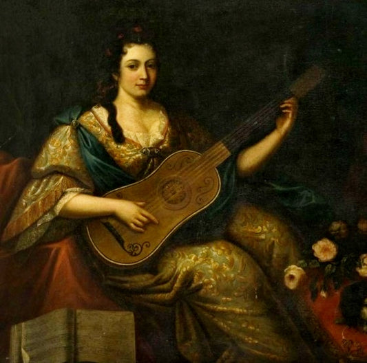 Joueuse de guitare, vintage artwork by French School 18th Century - Unknown, 12x8" (A4) Poster