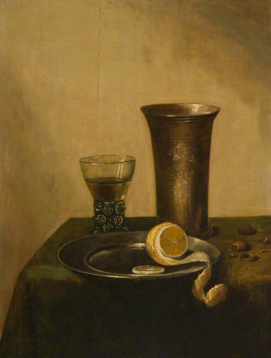 A Silver Beaker, a Roemer and a Peeled Lemon, vintage artwork by Pieter Claesz, 12x8" (A4) Poster