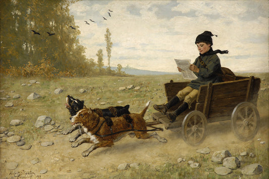 The Dog Cart, vintage artwork by Hubert Salentin, 12x8" (A4) Poster