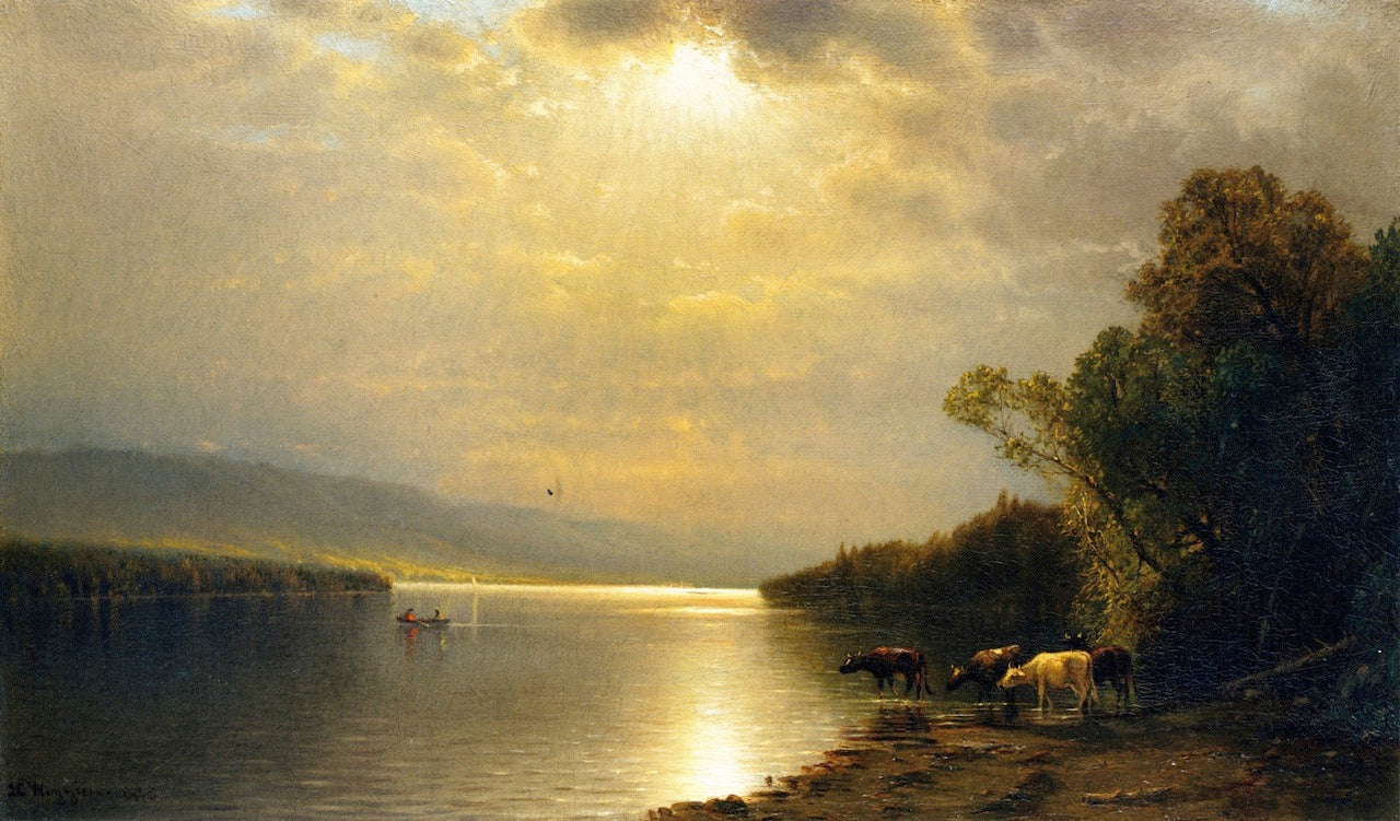 Sunset River Landscape, vintage artwork by John Carleton Wiggins, 12x8" (A4) Poster