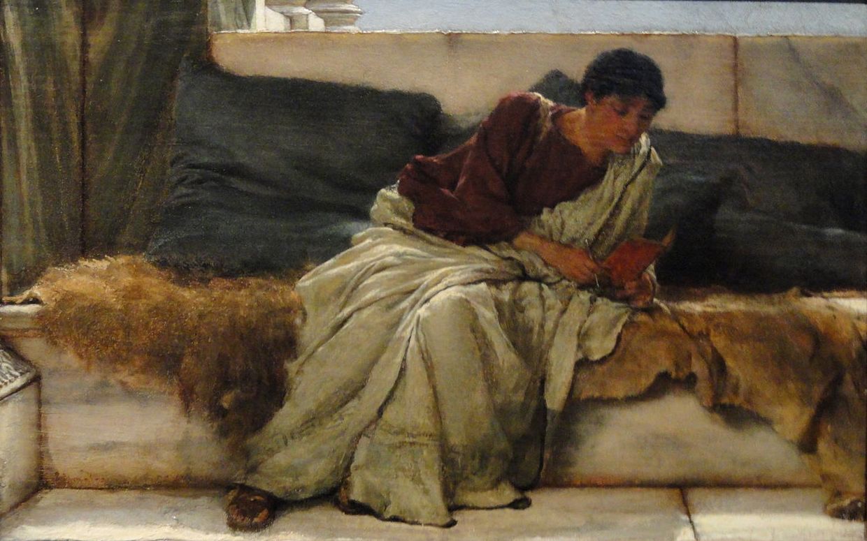 A Difficult Line from Horace, vintage artwork by Sir Lawrence Alma-Tadema, 12x8" (A4) Poster