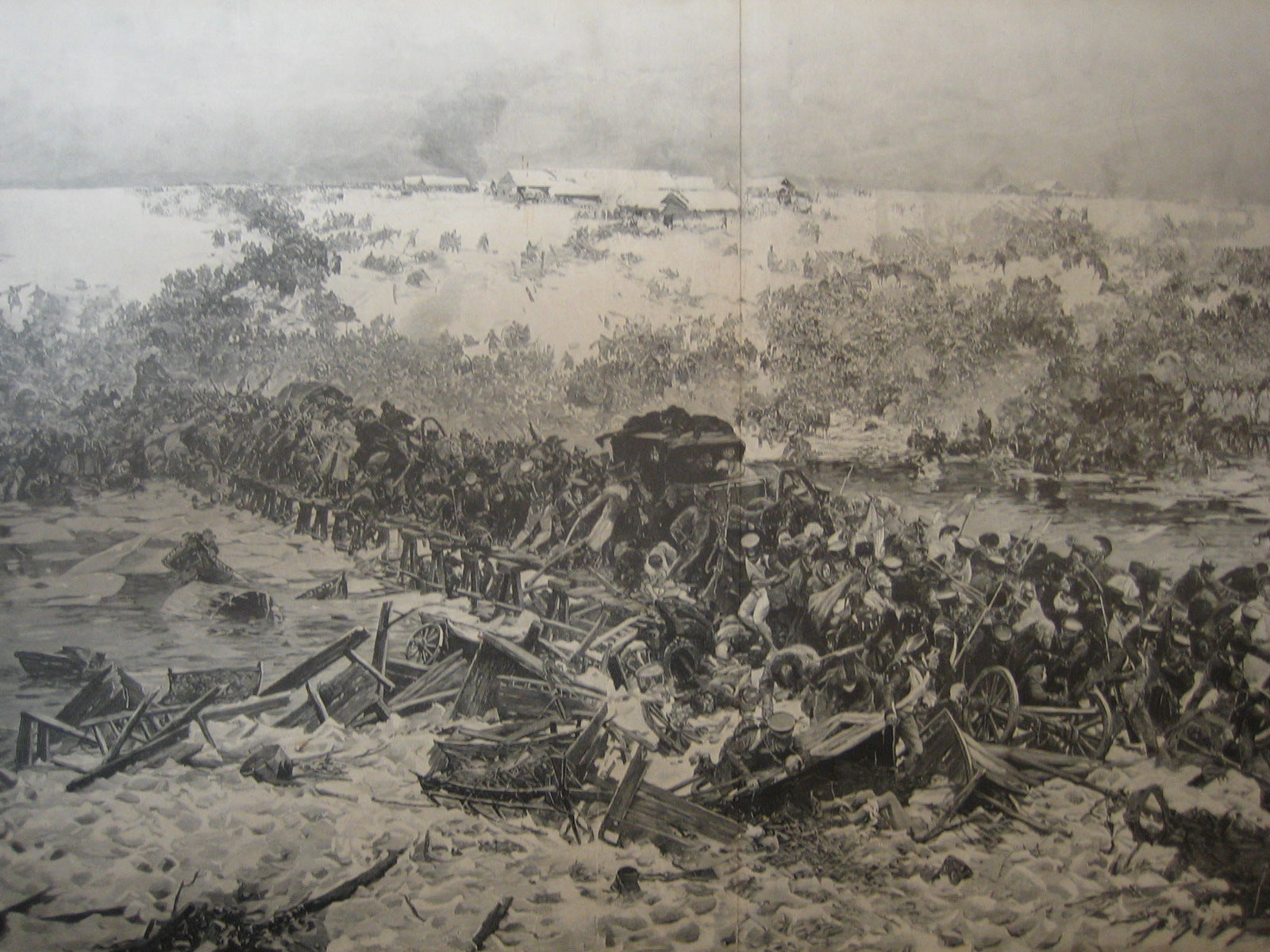Transition of the French Army across the Berezina in 1813, vintage artwork by Julian Falat, 12x8" (A4) Poster