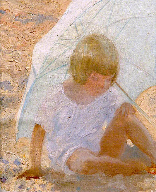 Mary under Sunshade, vintage artwork by Louis Ginett, 12x8" (A4) Poster