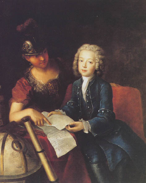 Portrait of French child prodigy Jean-Philippe Baratier, vintage artwork by Antoine Pesne, 12x8" (A4) Poster