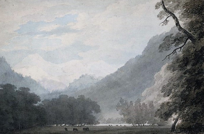 Interlaken from the Road between the Lake of Thun and Unterseen, vintage artwork by John Robert Cozens, 12x8" (A4) Poster