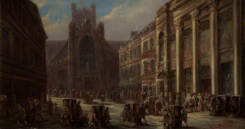 The Pump Room and Abbey Church, Bath, vintage artwork by John Charles Maggs, A3 (16x12") Poster Print